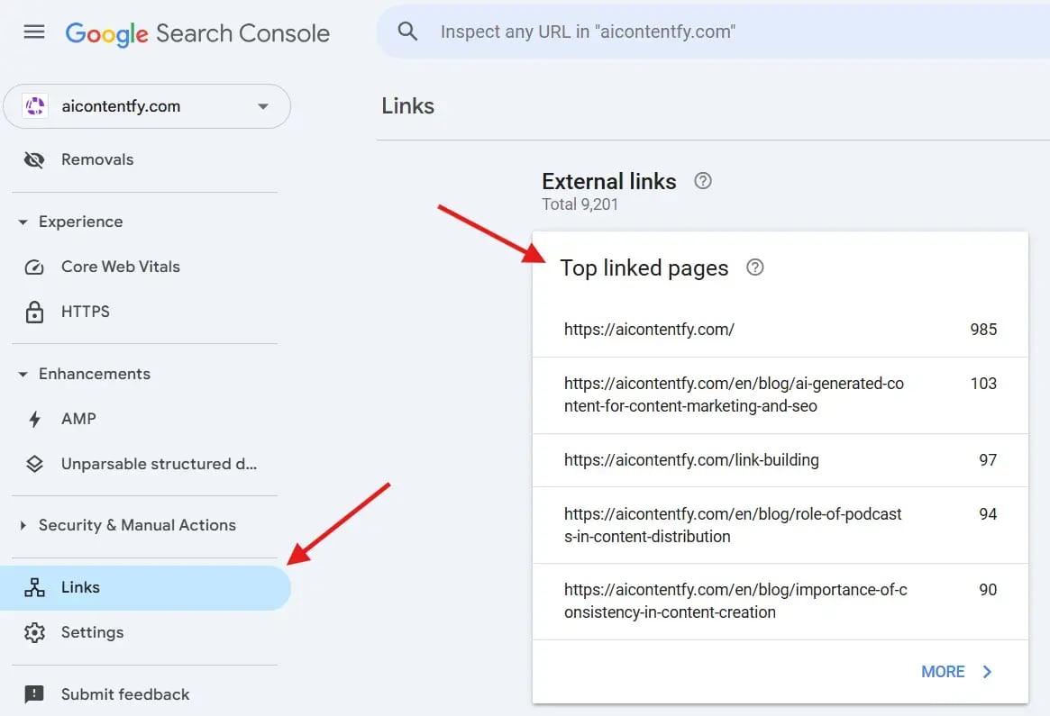GSC top linked pages