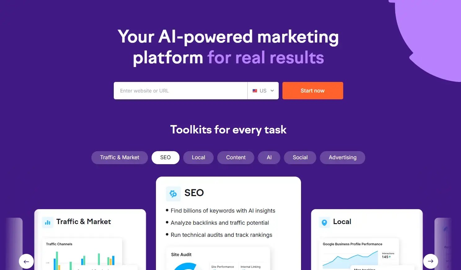 Semrush homepage